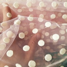 Ткань Сетка флок горох (пудра)